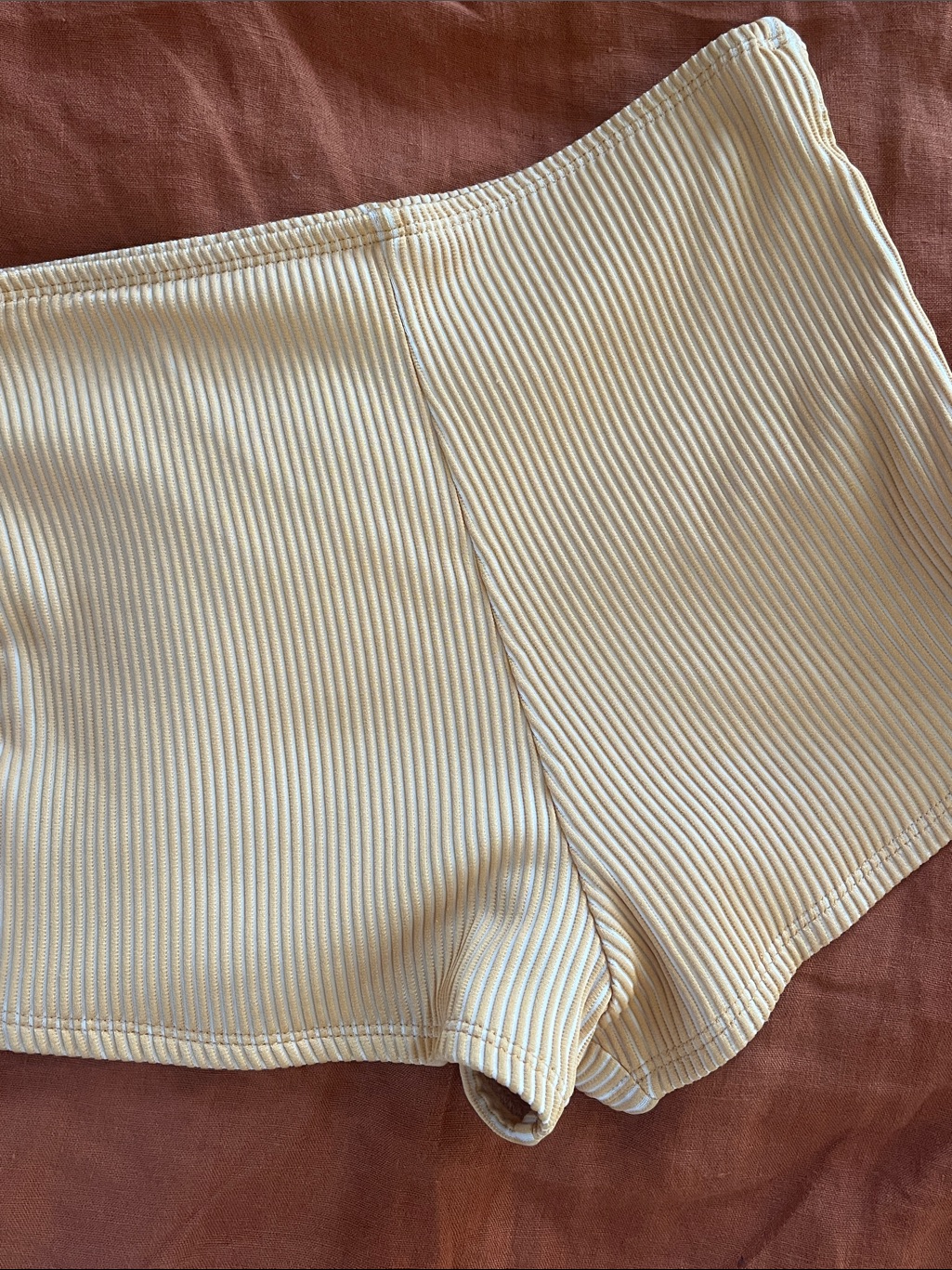 Ribbed High-Waist Mollusk Swim Surf Bottoms In Pale Butter Yellow — image 3 of 4